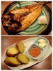 炭焼きの縞ホッケ（上）
ほくほくのじゃがバター（下）「炉ばた炭焼 膳」