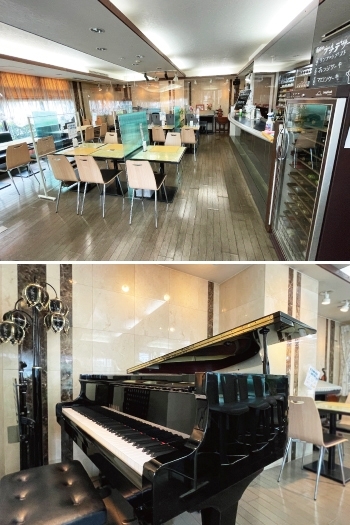 店内は広く、奥にはグランドピアノがあり演奏会も行うことが可能「クロシェット ドゥ ボワ」