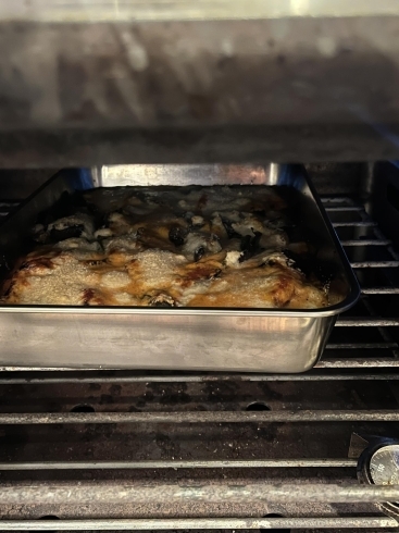 茄子パルミジャーノ　オーブン中「茄子パルミジャーノチーズ　オーブン焼き」
