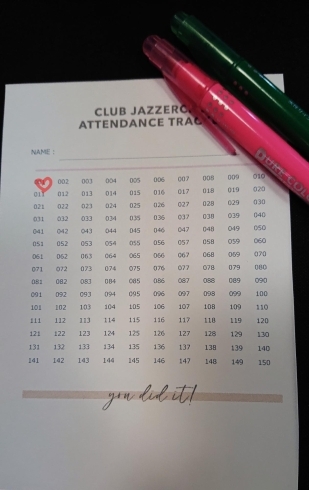 好きなペンで印をつけていきます♥️「ジャザサイズの楽しみの１つ、club jazzerciseについて！！」