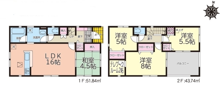 ２号棟間取図「【ご成約になりました】☆★上北郡おいらせ町上明堂第１・２棟　新築分譲住宅☆★」