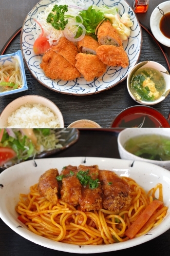 上：会津、餃子カツ定食
下：ナポリメンチカツ「食楽 縁」