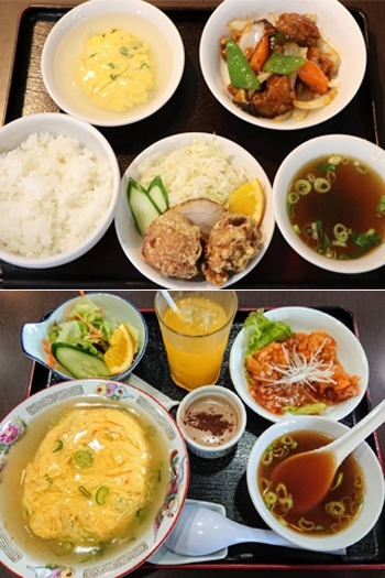 上：江華定食　下：レディースセット（天津チャーハン＆エビチリ）「中華料理 江華」