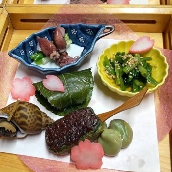 春の息吹をあらわすひと品。日本の四季を旬の食材で（前菜の例）「寿司・和食 鮨源」