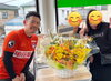 アルビカラーをイメージした大きなお花頂きました！「お花ありがとうございました！」