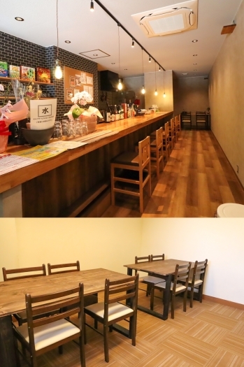 上）カウンター席
下）個室「夜Cafe ぽんぷく」