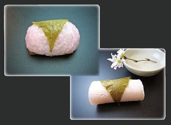 梅花亭さんの桜もちは、2種類。<br>通常の物（左）と「江戸風桜もち」（右）。<br>お好みで選べます。