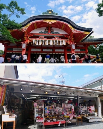 伏見稲荷大社の本殿を正面に見て、左側にございます。「神具の福乃家 (株)友田神具店」