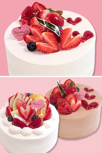 上）定番のデコレーションケーキ「バレンタイン」