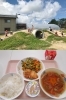 上）広々とした園庭で楽しむ子どもたち
下）幼児組さんの給食一例「なないろこども園」