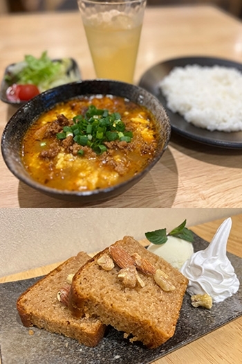 モーニングのとろふわ卵と鶏そぼろのカレーセットとケーキ「SoupCurry 笑くぼ」