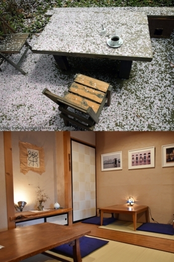 上：四季折々の姿を見せる中庭のテラス席
上写真：無断転載禁止「小春堂」