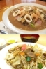 上：人気の『あごだし海鮮ちゃんぽん』
下：野菜炒め定食「道の駅食堂 いつき」