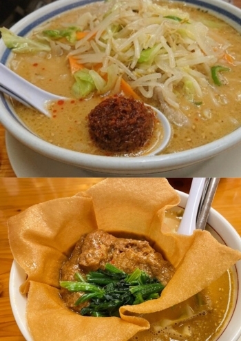 上：辛みそ野菜ラーメン
下：坦々麺「ラーメンねぎっこ 西那須野店」