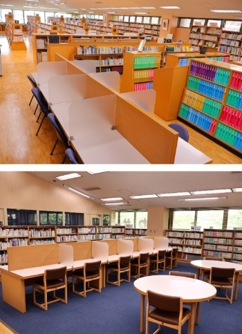 2階は広いスペースにゆったりとした座席をご用意しています「三郷市立早稲田図書館」
