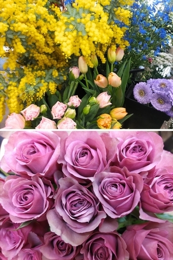 上　大人可愛い花を集めた花束
下　バラ「花とコーヒーのお店 mon charme」