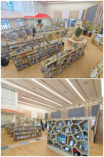 館内の2階にも沢山の本が並んでいます「綾部市図書館」