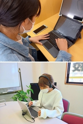 上　学習の様子
下　オンラインの韓国語講座が人気です「鹿島朝日高等学校提携 KG高等学院北京都キャンパス」