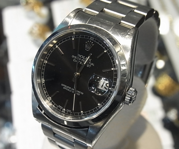 「ロレックス デイトジャスト 黒文字盤 16200 P番 メンズ腕時計 高価買取」