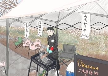 浦川のお肉屋さんのイラスト「東村山を描く人 舞子」