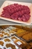上　人気の「馬刺し」　下　バリエーション豊かな惣菜「はなおか精肉店」