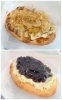 上：お好み焼き味
下：クリームチーズ＆ブルーベリー「タイヤ屋さんのあげ焼きパン」