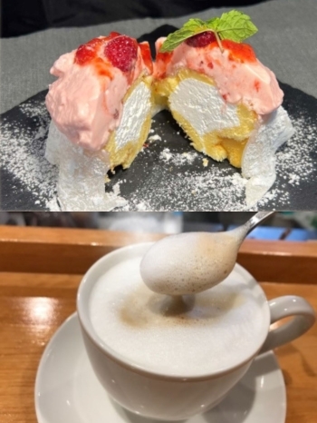 おもちなケーキとカフェラテ「Cafe&Dining FUKUROU」