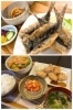 上　いわしの蒲焼き定食
下　ささみのからあげ定食「食堂 里」