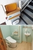上　階段には昇降機。専用の車椅子も用意しています
下　トイレも広々「美容室 こもれび」