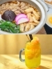 上：牛すき焼き鍋うどん　　下：みかんソーダ「手打うどん 大石家」