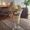 本格キャラメルとピスタチオアイスのぷりんパフェ
