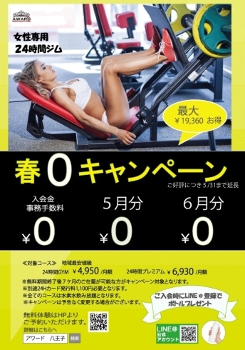 キャンペーン「筋トレで鍛えるべき場所は　胸・背中・お腹・足【女性専用２４時間ジムのアワード八王子】」