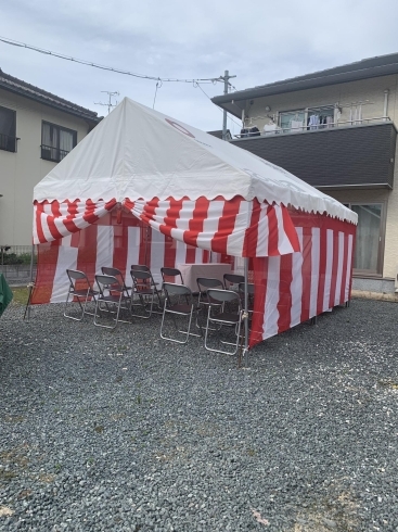 呉市広地区 地鎮祭「呉市内神町、呉市広大新開での地鎮祭の設営に行ってきました～！！お昼は珍来軒の冷麺です！  レンタルほり」