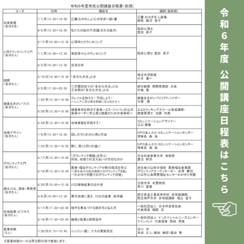 「盛人大学令和6年度「市民公開講座」【川口の行政情報】」