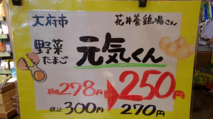 月火特売　花井養鶏場さん本日は元気くんがお買得「⭐なす3本　150円⭐旬の夏野菜がお買得❗」