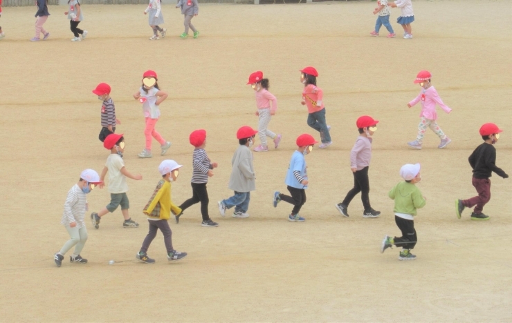 朝マラソンする園児たち!「朝マラソンとこいのぼり作り!」