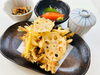 秋野菜のかき揚げと栗ご飯「   ○・。＊　週替わりアザレアランチ　＊。・○」
