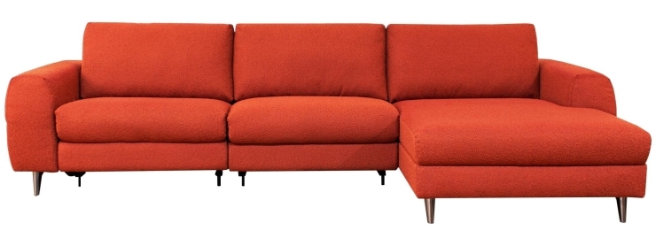 背部分をローバックにして収納した状態「いまどきデザイン＆電動 ＝ リラックス なソファー」