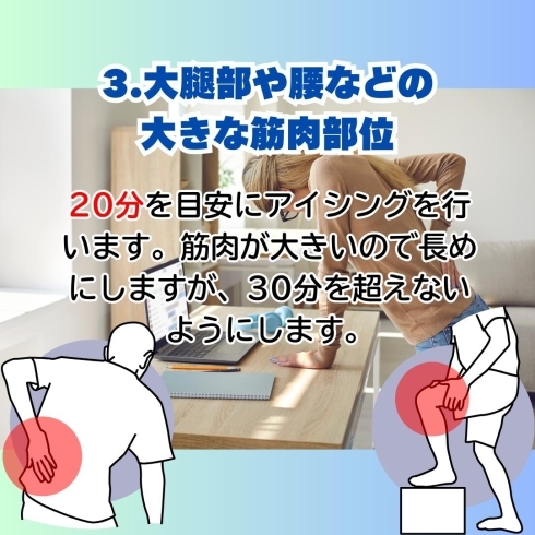 大腿部や腰などの大きな筋肉部位「部位ごとのアイシングの時間」