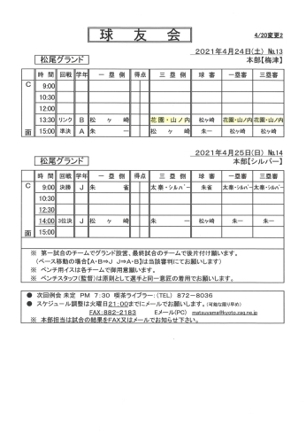 「4月24・25日の予定（球友会・右京振興会）」