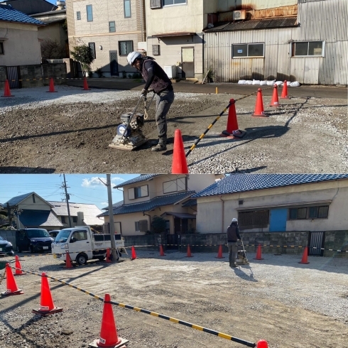 ♪いつものようにシッカリ転圧です♪「♪土地の有効活用として駐車場に♪」