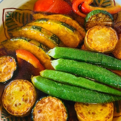 夏野菜揚げ浸し「夏の食べ物どんどん‼️」