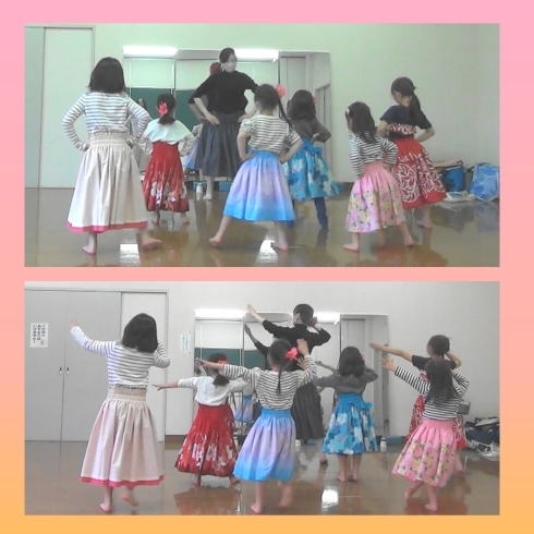 ステップもがんばっていますよ！「子供フラダンス教室　那珂川市　4歳から小学生までのフラガール達！みんなで楽しく踊っています！」