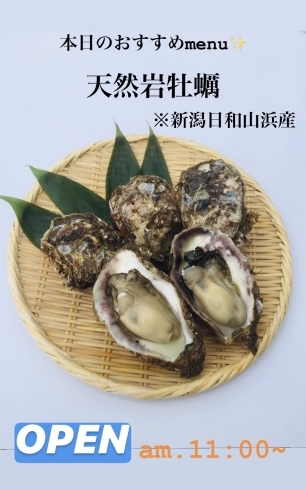 天然岩牡蠣「6/21(日)は、『✨スナックの日✨」です。本日から天然岩かき販売しまーす。✨海のミルク✨を瓢でご堪能ください。( * ́꒳`*)੭)) 」