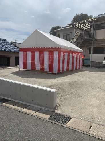 呉市内神地区 地鎮祭「呉市内神町、呉市広大新開での地鎮祭の設営に行ってきました～！！お昼は珍来軒の冷麺です！  レンタルほり」