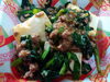 本格的味付けの特製ニラ麻婆豆腐。「本日カツ丼特売日！」