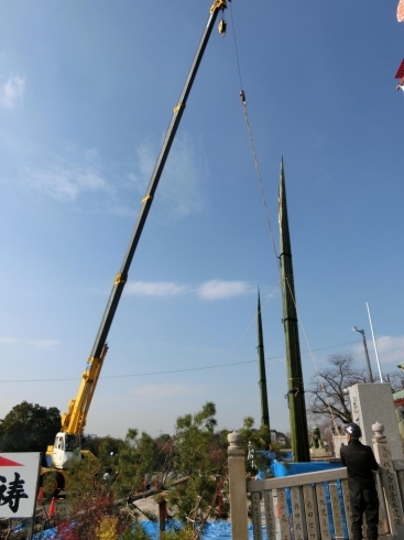 門松吊り２「毎年恒例！！　成田山大阪別院　明王院　門松設置作業」