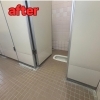 できる限り色を合わせた材料で補修「トイレブース表面材補修工事」