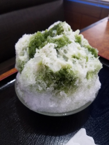 抹茶とコンディションミルクのかき氷350円「珈琲屋の独り言～バカに効くお薬～」