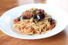 ナスとエゾ鹿肉のラグーソース「「 らー麺京や」の自家製麺使ったパスタ 新登場」